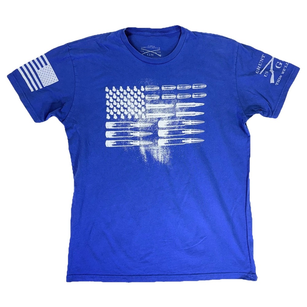 Grunt Style Bullet Flag Graphic T Shirt Men's Large Blue Patriotic USA Tee